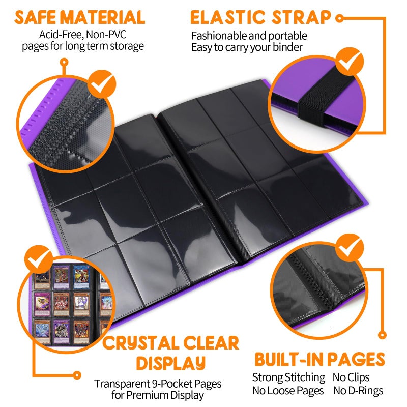KIOEEE Purple Card Binder 9 Pocket, PP Cover Trading Card Binder for 360 Cards, Sturdy Card Collection Album, Card Holder Folders for MTG, TCG, Game Cards & Sports Cards - Image 3